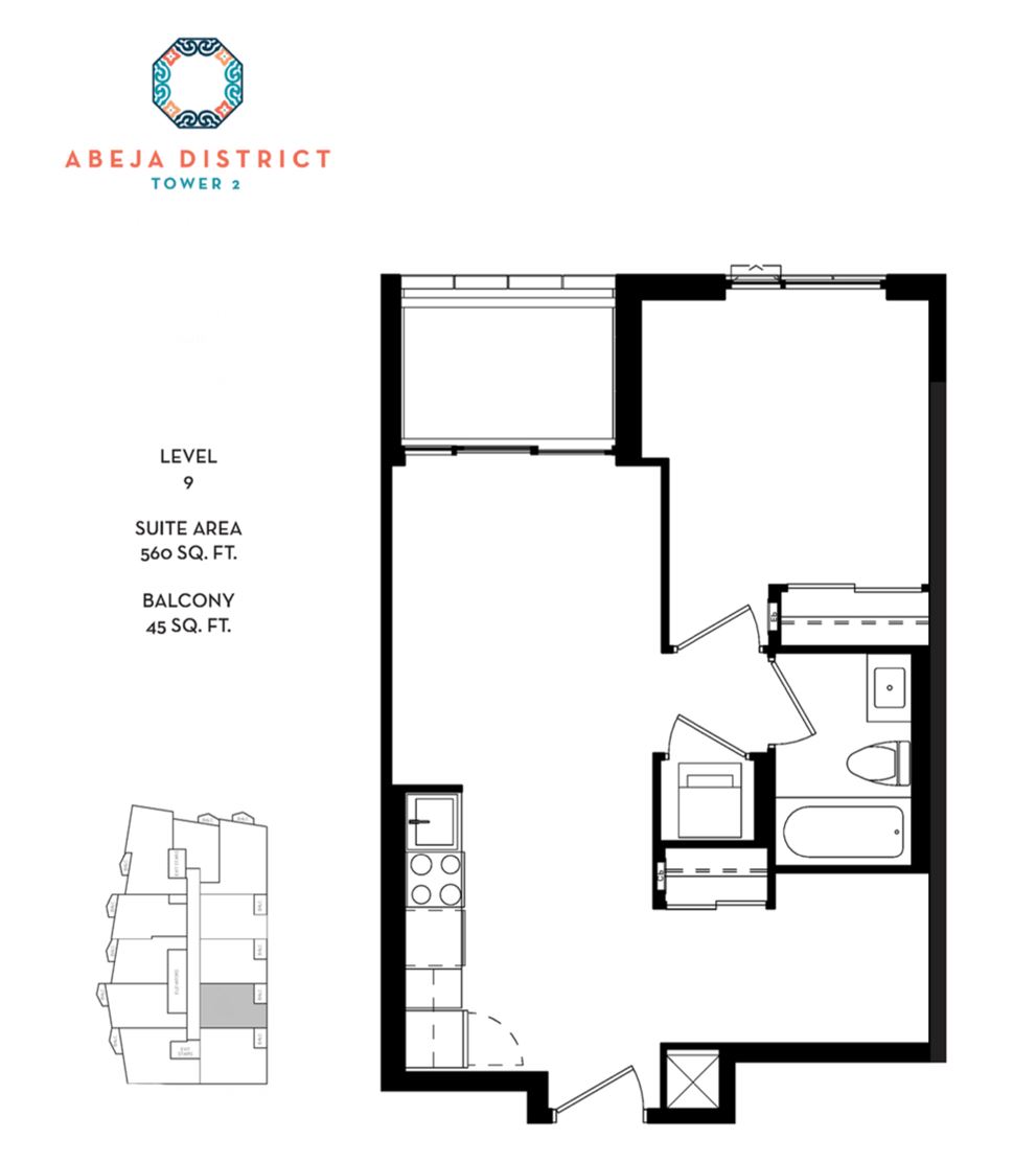 1 Bed - 1 Bath floor plan